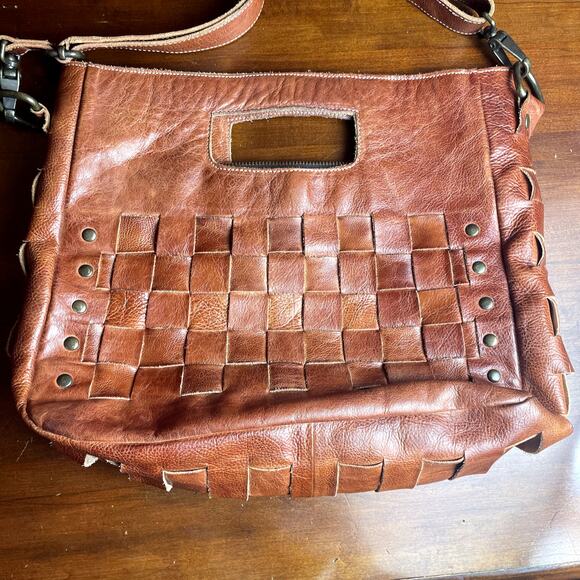 Bed Stu Orchid Dark Brown Woven Leather Crossbody Purse Handbag Shoulder Bag - Picture 5 of 10